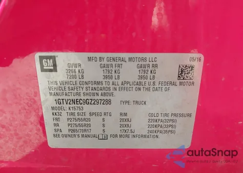 2016 GMC Sierra Slt from USA, damaged, VIN 1GTV2NEC9GZ297288